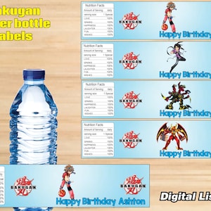 Personalized -  Bakugan water bottle labels,  Bakugan party, Bakugan birthday – Printable