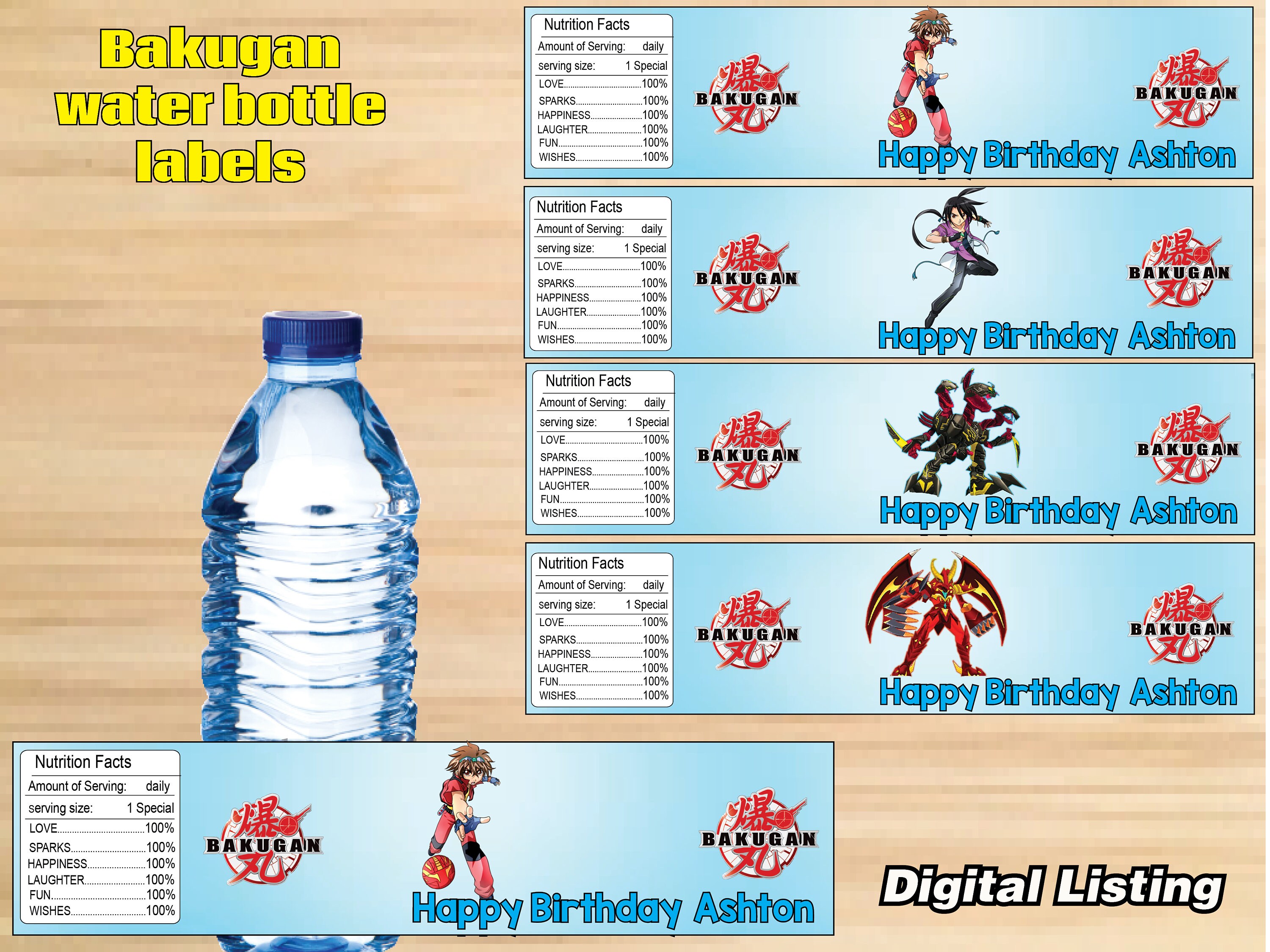 Stærk vind generøsitet sfære Personalized Bakugan Water Bottle Labels Bakugan Party - Etsy