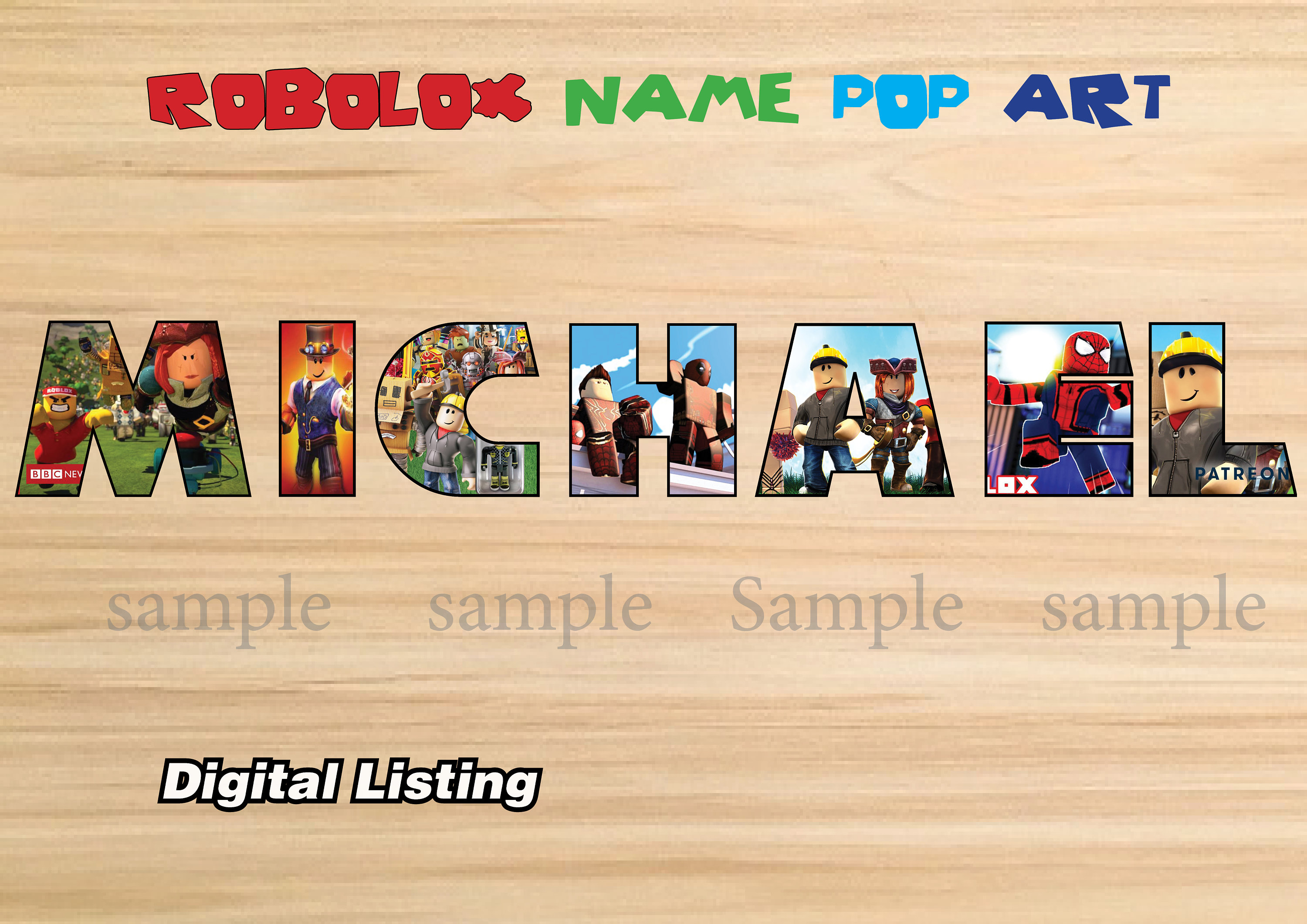 Personalized Roblox Name Pop Art Roblox Party Roblox Etsy - what is the resolution for roblox