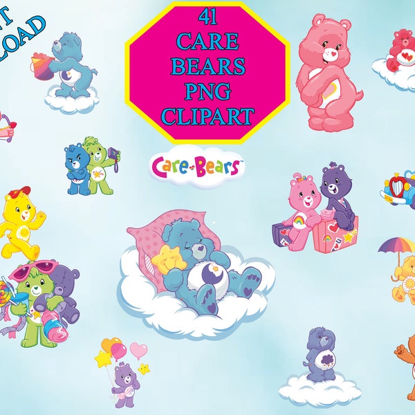 Care Bears Clipart - Instant Download  PNG 300 DPI Transparent Background, Care Bears Birthday Party, Care Bears party,Digital PNG