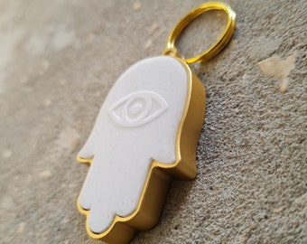 Hamsa Keychain, Evil eye Amulet, Made of Pure Dead Sea Salt, Good Luck Keychain,