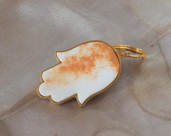 Gold Hamsa Keychain, Made of Dead Sea Salt, Protection Amulet, Spiritual Gift