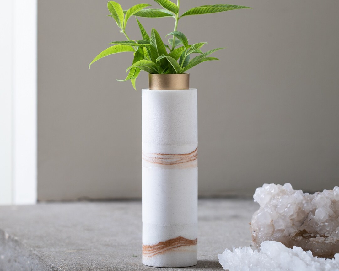 Gold & White Vase, Minimalist Vase, Made of Pure Dead Sea Salt, Living