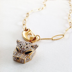 Panther Necklace, Symbolic Animal Jewelry, Gold Necklace, Pendant Necklace,  Chain Necklace, Panther Pendant, Gift For Her