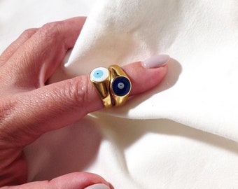 Anello con occhio di Allah, anello impilabile, anello con occhio di Allah, anello regolabile, occhio di Allah bianco, occhio greco, anello di protezione, energia positiva, occhio blu