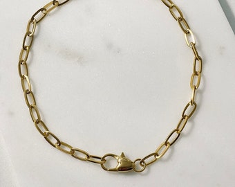 18K Gold PaperClip Necklace Link Choker, Minimalist Necklace, Stainless Steel Chain, Gold Paperclip Chain, Anti Tarnish Chain, WATERPROOF