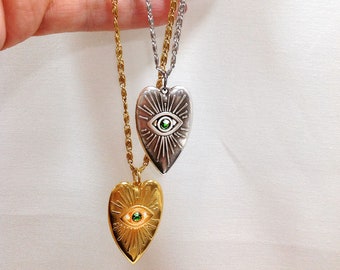 Boze oog hartketting, hartkristal oogketting, bescherming oogketting, zilveren ketting, gouden ketting, minimalistische ketting, moedercadeau