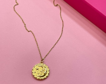 Gold Sun and Moon Pendant Necklace, Celestial Jewelry