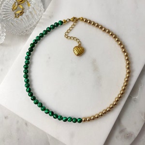 Green Malachite Necklace, Gold Hematite, Anxiety Relief, Malachite Jewelry, Minimalist Gemstone Necklace, Layered Necklace, Malachite Choker