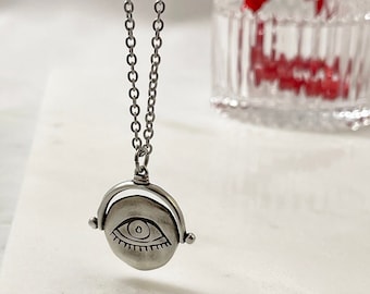 Silver Evil Eye Necklace, Good Luck Protection Necklace, Dainty Silver Chain, Layered Necklace, Evil Eye Jewelry Gift For Her Him Mom Gift