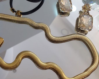 18K Gold Snake Choker Necklace, Herringbone Chain, Flat Snake Chain, Gold Layering Chain, WATERPROOF, Minimalist Jewelry, Gift for Her & Him