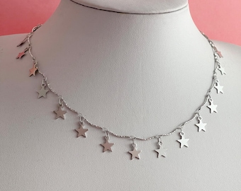 Dangle Star Charm Necklace, Silver Celestial Layering Chain