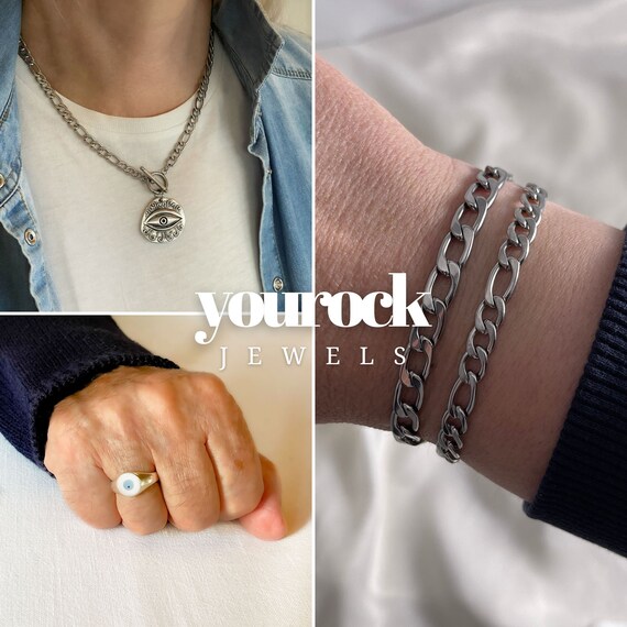 Stainless Steel Men's Jewelry Set - 9mm Figaro Chain Necklace & Bracelet, 22" & 9", Lobster Claw Clasp - View #13
