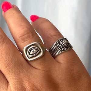 Evil Eye Ring, gepunktete Silber Chevalier Ring, verstellbare dicker Bubble Ring, grobstrick Bandring, jeden Tag stapelbar offener Ring, Gold Ring Pinky