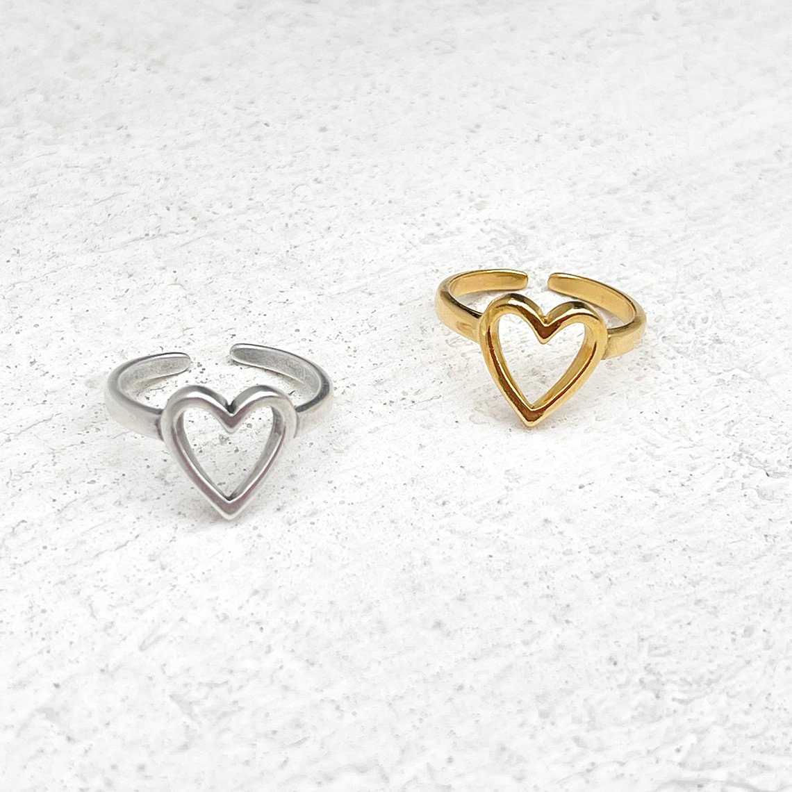 Dainty Open Heart Adjustable Ring Gold Heart Ring Silver - Etsy