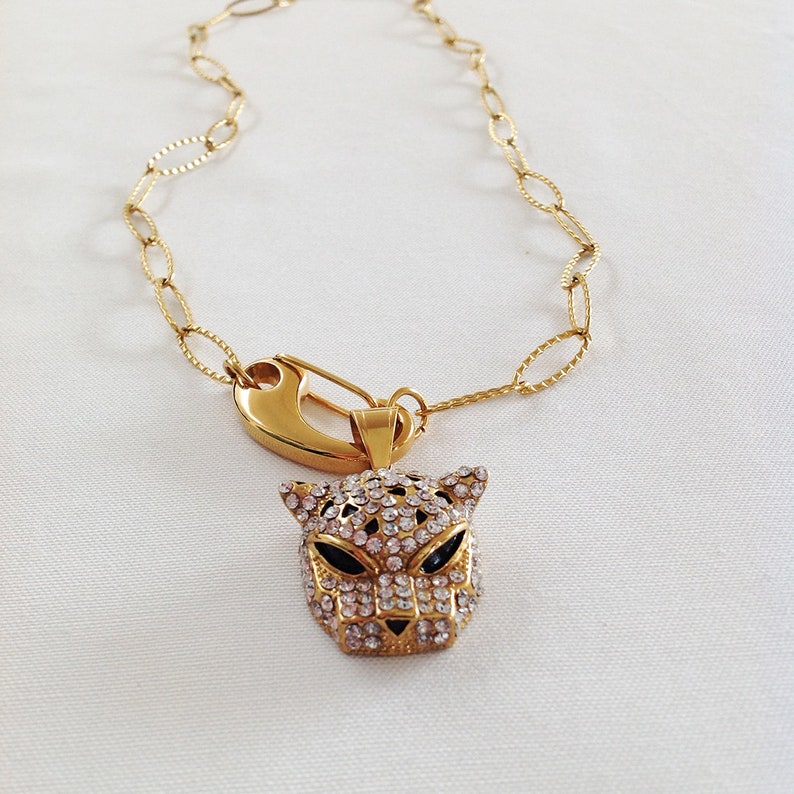 Panther Necklace Symbolic Animal Jewelry Gold Necklace Etsy