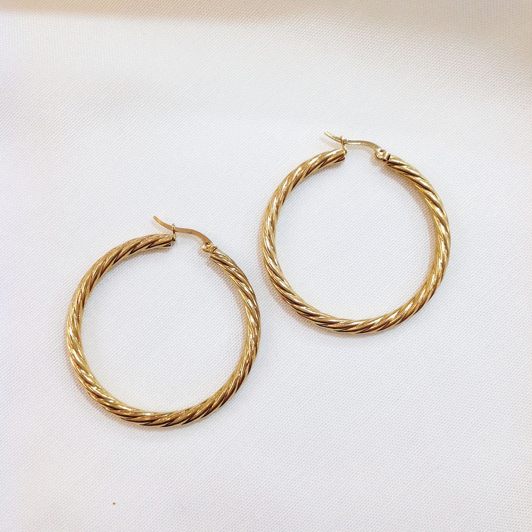 45mm Twisted Gold Hoop Earrings, Minimalist Hoops, Everyday Hoops ...