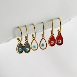 Evil Eye Earrings by YouRock Jewels, Drop Dangle Gold Earrings, Evil Eye Charm Huggie Hoops, Protection Jewelry, Perfect Gift For Her