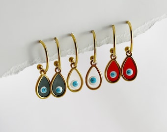 Pendientes de oro con el ojo turco, aros de acero inoxidable, joyería de protección
