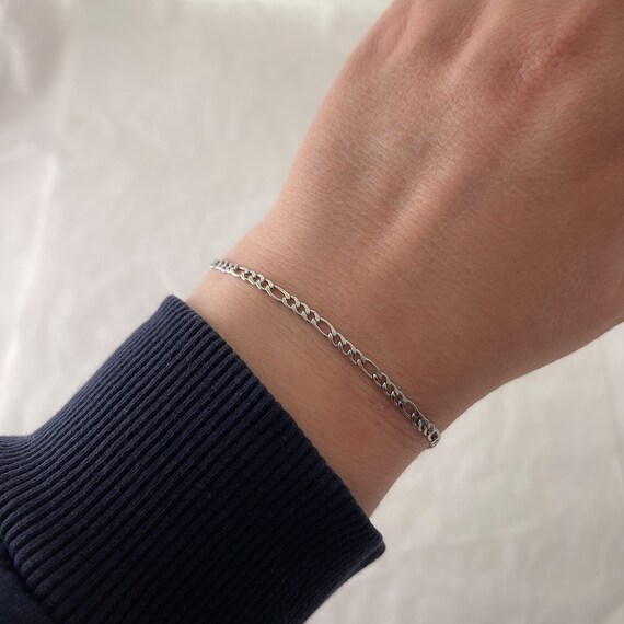 【未使用】chigo ”YOU ARE SO FXXking“ Bracelet Stainless Steel Silver Chain Bracelet, Thin Figaro Bracelet