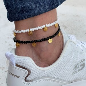 Handmade Beaded Anklets For Women, Gold Charms Bracelet, Beaded Summer Jewelry, Plus Size Anklet, Waterproof Anklet, Surfer Ankle Bracelet