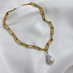 Baroque Pearl Pendant Necklace by YouRock Jewels, Irregular Pearl Necklace, Paperclip Choker Necklace, Perfect for Layering Bridal Jewelry