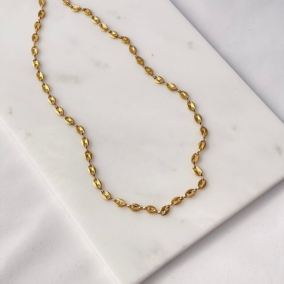18K Gold Mariner Chain Necklace Puffed 
