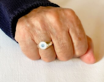 Evil Eye Ring With Angel Wings – Sterling Silver Blue Eye Protection Ring For Women, Greek Turkish Nazar Jewelry Size 8
