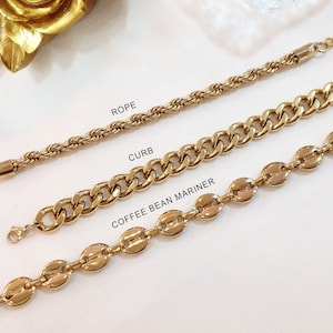 18 kt gouden kinketting, waterdicht, koordketting, gouden Coffee Bean Mariner-ketting, 18 kt goud roestvrij staal, stapelarmband