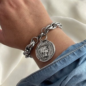 Bracciale da donna con luna / stella, ciondolo in oro rosa placcato argento con chiusura a moschettone a catena, braccialetto da polso con zirconi (Oro rosa