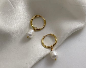 Orecchini pendenti a cerchio con perle, gioiello da sposa, regalo per la mamma