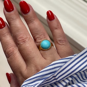 Gold Turquoise Vintage Ring, Anxiety Ring, December Birthstone Ring, WATERPROOF, Adjustable Ring, Boho Turquoise Ring Daughter Gift
