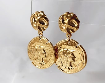Orecchini con moneta d'oro di Atena, orecchini greci in stile antico, orecchini pendenti della dea, gioielli della mitologia greca, orecchini di tendenza, regalo per lei
