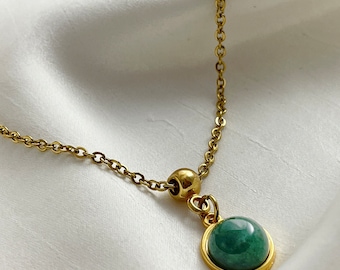 Green Aventurine Gold Necklace, Minimalist Pendant Necklace on Dainty Chain, Green Gemstone Jewelry, Gift For Her, Graduation Gift