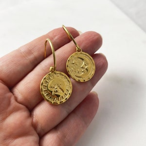 Sun And Moon Earrings, Gold Hoops, Celestial Jewelry, Minimalist Earrings, Moon Necklace, Witch Halloween Jewelry For Women, Christmas Gift