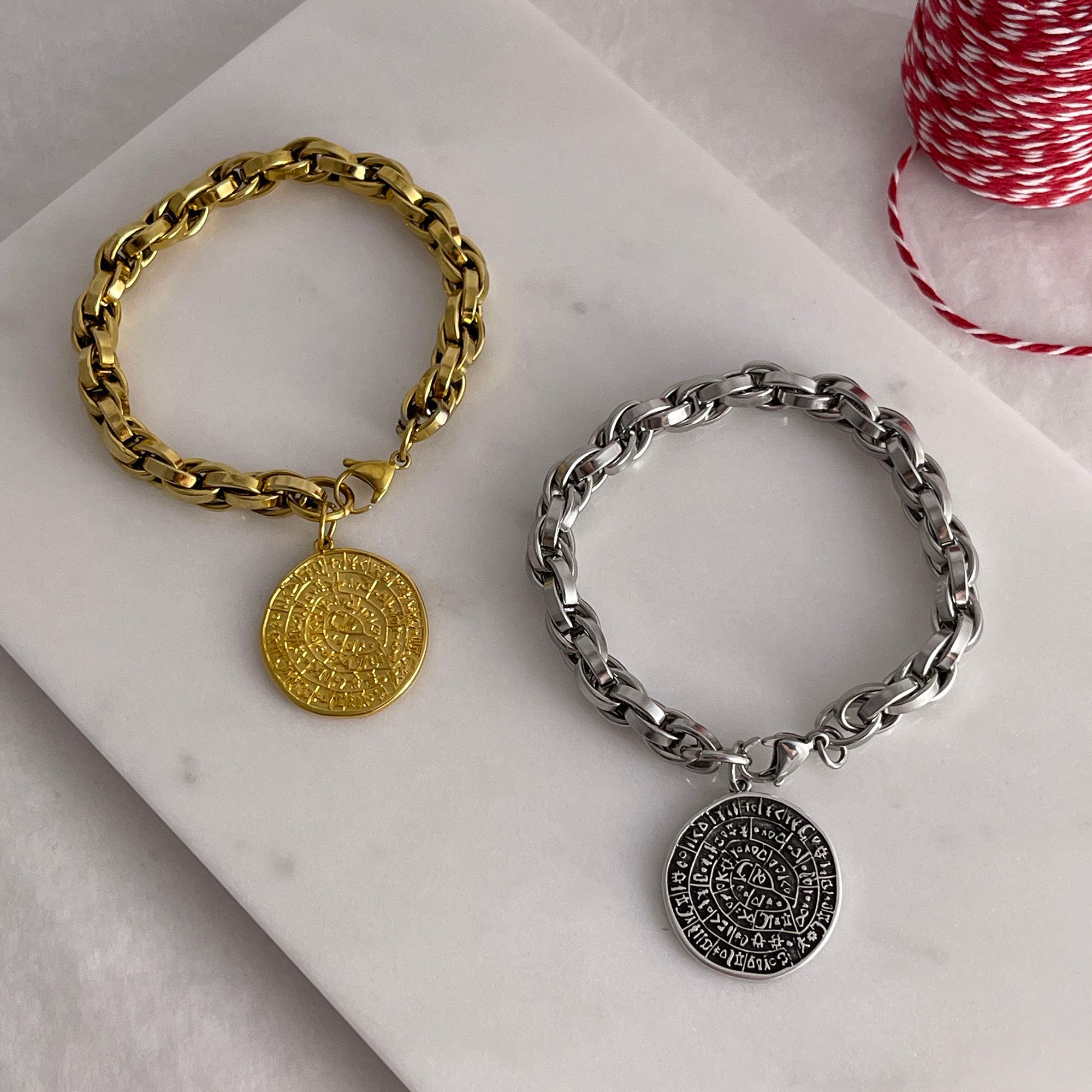 ★ Massimo Dutti★ Coin Bracelet 04603514808 Coin Charm Bracelet, Chunky Gold Tone Chain Bracelet, Gold