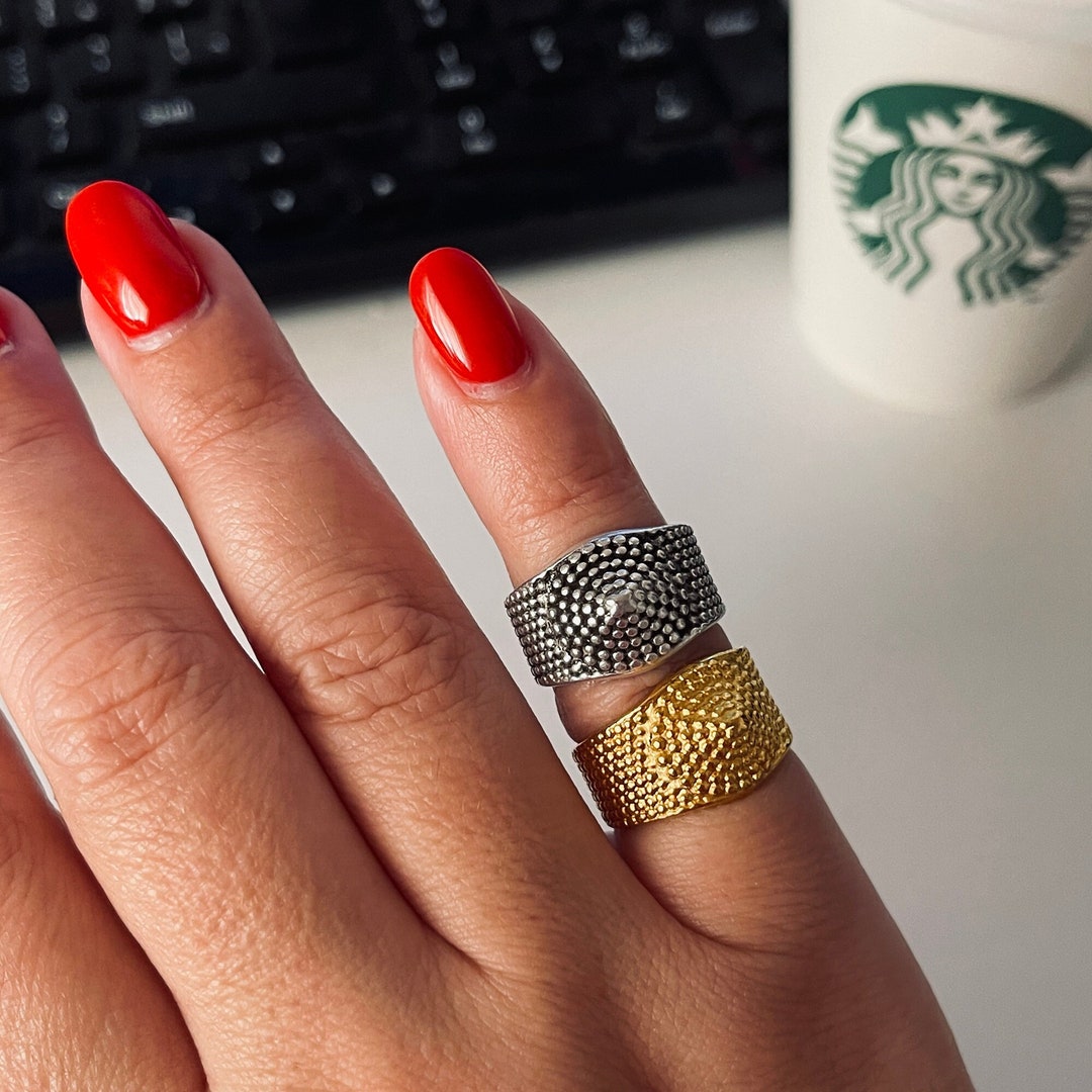 Dotted Chunky Pinky Ring, Little Finger Chevalier Ring, Adjustable Open ...