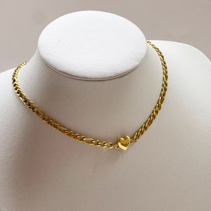 Gold Choker Necklace, Heart Choker Collar, Necklace Stack, Small Magnetic Heart Necklace, Gold Figaro Chain Choker, Couples Gift For Her