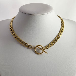 Gold Chunky Chain Choker, Toggle Necklace, WATERPROOF Stainless Steel Curb Chain, Statement Link Chain, Gift For Her, Him