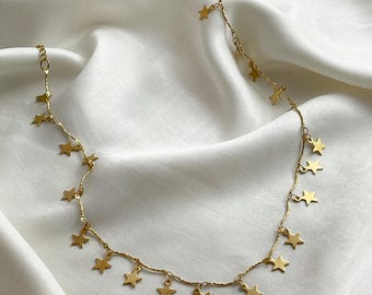 Gold Star Choker Necklace, Waterproof Stainless Steel Celestial Jewelry