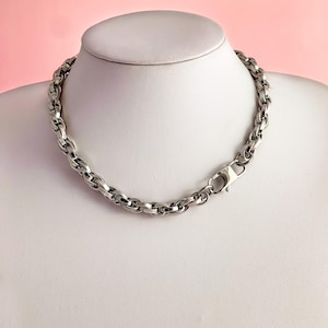 Silver Choker Necklace, Stainless Steel Necklace, Waterproof Chunky Jewelry, Everyday Layering Necklace, Birthday Gift For Her, Him