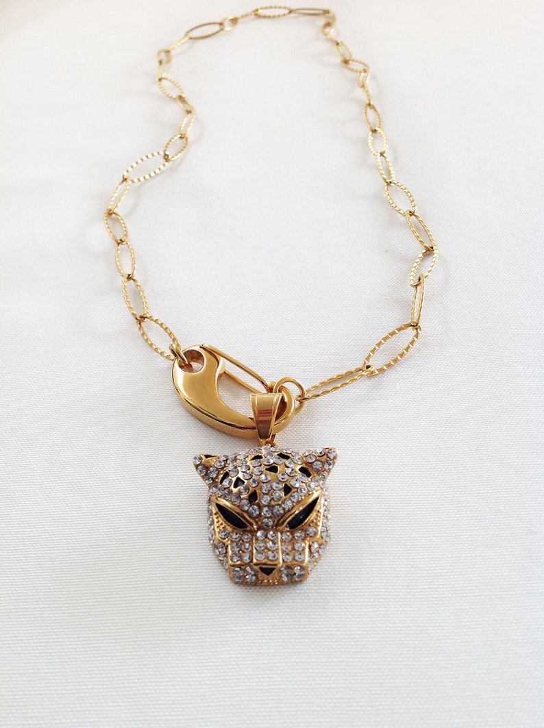 Panther Necklace Symbolic Animal Jewelry Gold Necklace Etsy