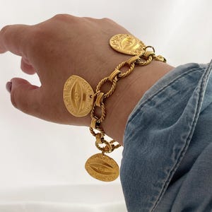 Evil Eye Charm Armband, Goldkettenarmband, Boho Chunky Schmuck, Armband Münze griechischen Schmuck, Schutz Armband, Geschenk für sie