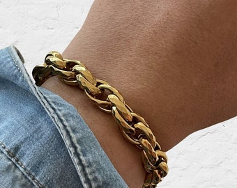 18K Gold Vintage Retro Style Bracelet, Mothers Day Gift, Chunky Chain Bracelet, WATERPROOF, Gift For Mom, Bracelet For Women, Christmas Gift