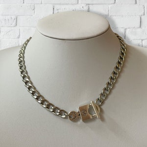 Mens Chunky Silver Necklace, Padlock Toggle Necklace, Miami Cuban Link Chain, Statement Curb Chain Choker, Women Men Jewelry Gift For Him