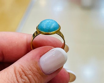 Gold Turquoise Vintage Ring, Big Stone Turquoise Ring, December