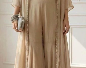 Embroidered Georgette Blouse Sharara Set, Festive Party Outfit