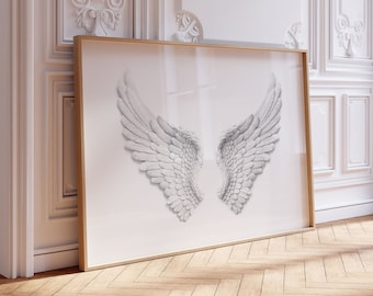 Zwart-witte kunstafdruk engelenvleugels - leuke gotische kunstwerken