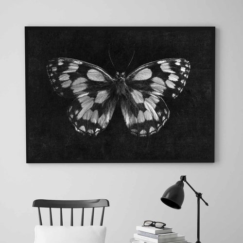 Black Butterfly Print Digital Download Goth Decor Dark Art Etsy