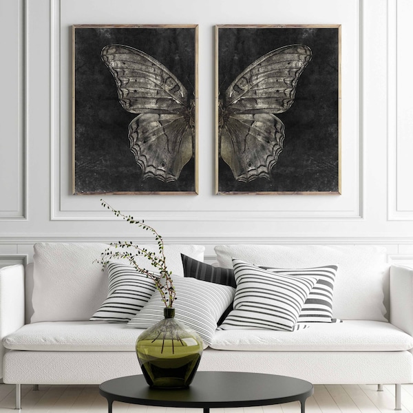 Butterfly Wings Set of 2 Prints Pair of Prints Gothic Home Decor Butterfly Printable Bedroom Print Set Above Bed Art Dark Fantasy Art Large